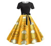 Generisch Dirndl Damen Midi Trachtkleid Oktoberfest Trachtenrock Dirndlbluse Trachtenmode Kleid Komplettsets Lang mit Blusen und Schürze Spitze in groß Größen Trachtenblusen Dirndlschürze, amarillo, S