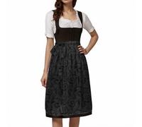 Generisch Dirndl Damen Trachtkleid Trachtenrock Midi Dirndlschürze Deutsches Oktoberfest Print Schnürhalbschürze Cosplay Anziehzubehör, Negro , M