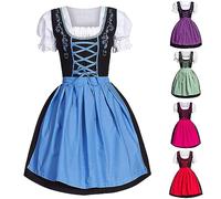Generisch Dirndl para mujer, azul, L, Oktoberfest, talla grande, disfraz bávaro alemán para cerveza, carnaval, camarera, cosplay, fiesta de Halloween, cosplay Dirndl midi para mujer, azul, L