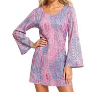 Generisch Disfraces de carnaval para mujer, vestido de lentejuelas brillantes, manga larga, cuello redondo, minivestido para fiesta temática festiva, club, años 70, vestido brillante, hippie, disfraz