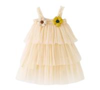 Generisch Disfraces de carnaval para niños pequeños niñas sin mangas flores vacaciones fiesta disfraz vestido escalonado fiesta baile vestidos ropa, beige, 3-4 años