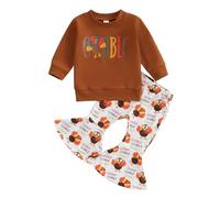 Generisch Disfraz de Acción de Gracias para niños pequeños, sudadera con pantalones de pavo, juego para invierno, vacaciones, manga larga, moda de punto, café, 6-12 meses