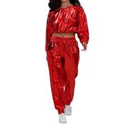 Generisch Disfraz de Alien para mujer, manga larga con purpurina, con capucha, brillante, metálico, crop top para correr, juego de 2 piezas, traje de astronauta con purpurina, disfraz de chica