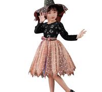 Generisch Disfraz de bruja para niña de Halloween, juego de vestido, sombrero de bruja, varita mágica, bolsa de caramelos y cesta de calabaza, mezcla de algodón suave, cómodo y elegante, disfraz para