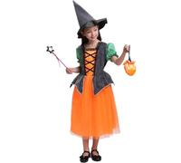 Generisch Disfraz de bruja pequeña para niña, juego de vestir, actuar como si fuera mágico, disfraz encantador (amarillo, 4-5 años)