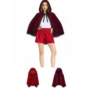 Generisch Disfraz de Caperucita Roja para mujer, vestido de fiesta, de terciopelo, capa roja con capucha y ribete de encaje, moderno para Halloween, carnaval, cosplay, adultos, mujeres, niñas, niños