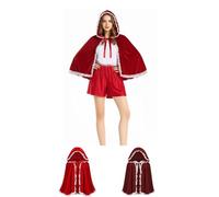 Generisch Disfraz de Caperucita Roja para mujer, vestido de fiesta de terciopelo, capa roja con capucha para Halloween, carnaval, cosplay, adultos, mujeres, niñas, niños, fiesta