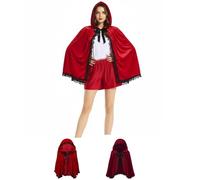 Generisch Disfraz de Caperucita Roja para mujer, vestido de fiesta, de terciopelo, capa roja con capucha y ribete de encaje, moderno para Halloween, carnaval, cosplay, adultos, mujeres, niñas, niños