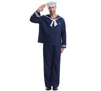 Generisch Disfraz de capitán para hombre, camisa de manga larga y pantalones, 2 piezas, disfraz de marinero, cosplay, carnaval, escenario, disfraz suelto de un solo color, azul, S