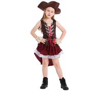 Generisch Disfraz de capitán pirata para niña, disfraz steampunk, 5 piezas, con sombrero, vestido superior, cinturón, pulsera para Halloween, carnaval, fiesta medieval, disfraz para niños, cómodo