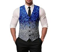 Generisch Disfraz de carnaval para hombre, sin mangas, chaleco de lentejuelas, corte ajustado, cuello de pico, chaqueta con botones a la moda, informal, chaleco de traje para fiestas, festivos y