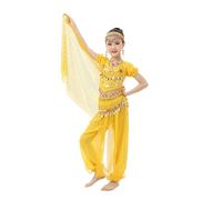Generisch Disfraz de danza india con personalidad para niñas, danza del vientre, conjunto de malla de lentejuelas, amarillo, 5-6 años