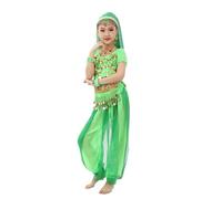 Generisch Disfraz de danza india con personalidad para niñas, danza del vientre, conjunto de malla de lentejuelas, verde, 5-6 años