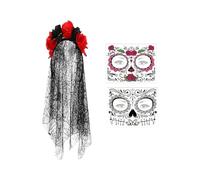 Generisch Disfraz de día de para adultos, decoración de ropa, velo de encaje | Maquillaje para mujer, traje de cara para adultos, niñas, Halloween, de baile de máscaras
