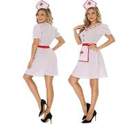 Generisch Disfraz de enfermera sexy para mujer, tentación, juego de rol, disfraz de Halloween, carnaval, disfraz, ropa de noche, cosplay, fiesta, bodysuit con cuello en V