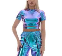 Generisch Disfraz de escenario deslumbrante, colorido y brillante, para mujer, para fiestas, actuaciones (azul, M)