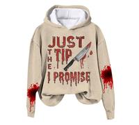 Generisch Disfraz de Halloween para mujer con texto "Just The Tip I Promise" con estampado sangriento de Halloween, caqui, XL