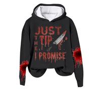Generisch Disfraz de Halloween para mujer con texto "Just The Tip I Promise" con estampado sangriento de Halloween, Negro , L