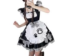 Generisch Disfraz de Halloween para mujer, disfraz de anime de Lolita Maid Cosplay Kawaii A Line Ruffle Layered Mini Dress Sexy Sirvienta Disfraz para Halloween Oktoberfest