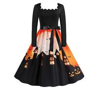 Generisch Disfraz de Halloween para mujer, manga larga, cuello cuadrado, Halloween, años 50, ama de casa, noche, fiesta, graduación, fiesta, vestido de playa, Blanco, 3XL