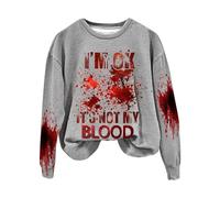 Generisch Disfraz de Halloween para mujer, sudadera con texto en inglés «I'm Ok It's Not My Blood», sudadera sarcástica de humor de Halloween, camiseta estampada suave, sudadera para mujer, gris, L