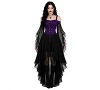 Generisch Disfraz de Halloween para mujer, vestido gótico, ropa medieval, cintura atada, disfraz de bruja, vampiro, renacimiento, mangas trompetas, corsé, vestido de noche, carnaval, disfraz 22