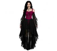 Generisch Disfraz de Halloween para mujer, vestido gótico, ropa medieval, cintura atada, disfraz de bruja, vampiro, renacimiento, mangas trompetas, corsé, vestido de noche, carnaval, disfraz 22, Rd3