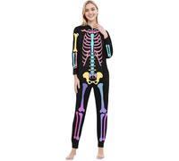 Generisch Disfraz de Halloween para padres e hijos, divertido diseño de esqueleto, cremallera con capucha, mono para casa (mamá) (L)