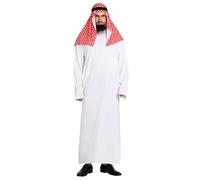Generisch Disfraz de jeque árabe para hombre, ropa árabe con túnica blanca y tocado, disfraz de carnaval callejero, túnica larga, informal, abaya, disfraz de carnaval, Blanco, M