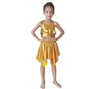 Generisch Disfraz de mujer brillante sin mangas con dobladillo de volantes, disfraz de coro elástico, color liso, para fiestas, carnaval (dorado, 4-6 años)