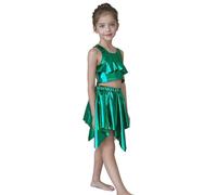 Generisch Disfraz de mujer brillante sin mangas con dobladillo de volantes, disfraz de coro elástico, color liso, para fiestas, carnaval (verde, 7-9 años)