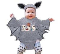 Generisch Disfraz de murciélago para bebé, mi 1 disfraz de Halloween, recién nacido, manga larga, pelele con gorros para niños y niñas (gris claro, 18-24 meses)