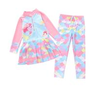 Generisch Disfraz de natación para niña, traje de baño con mangas largas y bragas Rashguard, protección solar, traje de baño para niños y adolescentes, azul claro1, 5-6 años