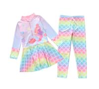 Generisch Disfraz de natación para niña, traje de baño con mangas largas y bragas Rashguard, protección solar, traje de baño para niños y adolescentes, Light Lila1, 9-10 años