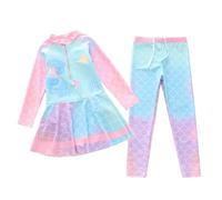 Generisch Disfraz de natación para niña, traje de baño con mangas largas y bragas Rashguard, protección solar, traje de baño para niños y adolescentes, Azul claro3., 5-6 años