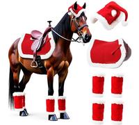 Generisch Disfraz de Navidad de caballos, juego de 6 piezas - Gorro de Navidad, polainas, manta de sillín y accesorios para caballo, decoración festiva de jinete en estilo de Papá Noel para sesiones