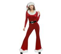 Generisch Disfraz de Navidad para mujer, color rojo, de una pieza, elegante, festivo, juego completo, aspecto temático, tela suave, felpa, juego de rol, vestimenta para disparar, perchero festivo