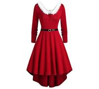 Generisch Disfraz de Navidad Plus Largo Vestido de Pared Mangas Asimétricas Faus Patchwork Mujeres Tamaño de Navidad Más Talla (Rojo, XXXXL)