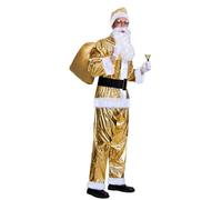 Generisch Disfraz de Papá Noel dorado para hombre y mujer, 6 piezas, parte superior, pantalones, sombrero, cinturón, barba falsa, guantes, traje de fiesta temática de Santa Claus