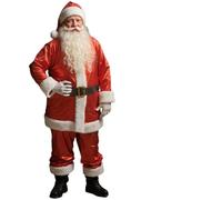 Generisch Disfraz de Papá Noel para hombre adulto, traje de Navidad de terciopelo de 11 piezas con peluca, barba, cinturón y guantes, traje de Navidad, disfraz rojo de Navidad, traje de San Nicolás, S