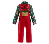 Generisch Disfraz de Papá Noel para niños y niños, bloque de color, pajarita y tirantes, traje de fiesta de Navidad