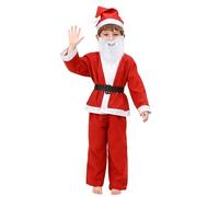 Generisch Disfraz de Papá Noel, traje oficial de santo con cinturón de barba para fiestas, cosplay, eventos, hombre, juego de accesorios (rojo, 4-6 años)