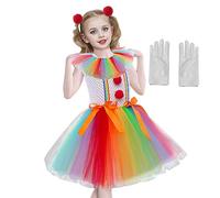 Generisch Disfraz de para niños, niñas, cosplay de circo, juego con peluca de, nariz de, guantes, disfraz de Halloween y carnaval, para niñas, cosplay
