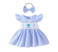 Generisch Disfraz de Pascua para bebé, niña, pelele vestido My First Easter Fly Sleeve Smocked Vestido Recién Nacido Lindo Bebé Ropa de Verano, azul claro, 12-18 meses