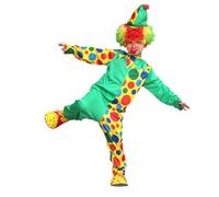 Generisch Disfraz de payaso verde para niños, disfraz de circo, mono con peluca de payaso, para nariz, disfraz de carnaval, para fiestas de cumpleaños infantiles, 8 años