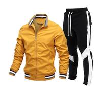 Generisch Disfraz de piloto de combate para hombre, chaqueta y pantalones de patchwork, 2 piezas, dos piezas, disfraz de aviador, disfraz de carnaval, traje de jogging de moda, naranja, S