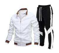 Generisch Disfraz de piloto de combate para hombre, chaqueta y pantalones de patchwork, 2 piezas, dos piezas, disfraz de aviador, disfraz de carnaval, traje de jogging de moda, Blanco, M