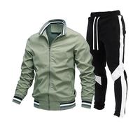 Generisch Disfraz de piloto de combate para hombre, chaqueta y pantalones de patchwork, 2 piezas, dos piezas, disfraz de aviador, disfraz de carnaval, traje de jogging de moda, verde, L
