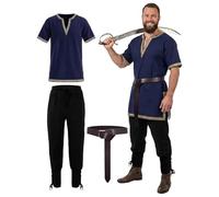 Generisch Disfraz de pirata para hombre, ropa medieval, juego de disfraz renacentista, manga corta, túnica, pantalón con accesorios, para adultos, vikingos, caballeros vikingos, traje romano