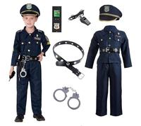 Generisch Disfraz de policía para niños y niñas, disfraz de policía para carnaval, Halloween, juego de 7 accesorios, incluye gorro, cinturón, silbato, esposas, marca de servicio